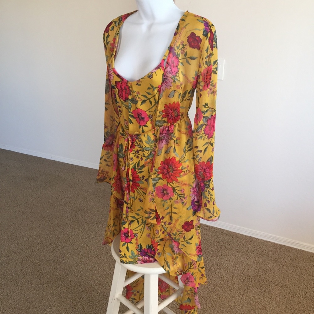 Floral Bodycon Dress With Sheer Duster S